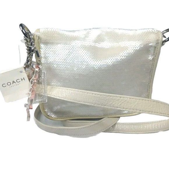 Coach Poppy Sequined Mini Field Bag #16315 Opal White Crossbody Bag Small - Picture 3 of 10